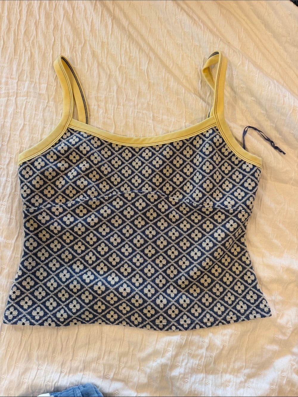 Free People Navy and Yellow Geo Knit Cami